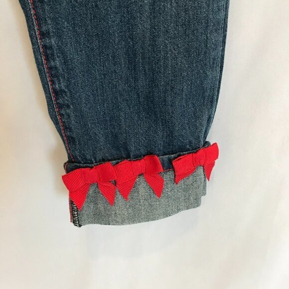 Gymboree Jeans Little Girl Size 7 Plus Red Bows Medium Wash Adjustable Waist - Picture 5 of 8
